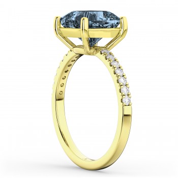 Cushion Cut Gray Spinel & Diamond Engagement Ring 14k Yellow Gold (2.81ct)
