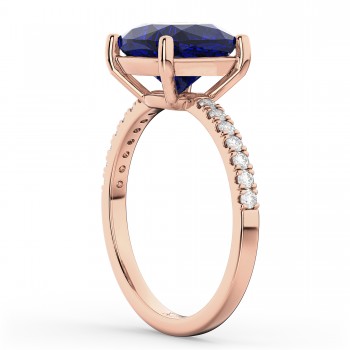 Cushion Cut Lab Blue Sapphire & Diamond Engagement Ring 14k Rose Gold (2.81ct)