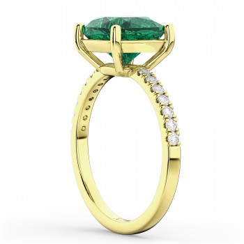 Cushion Cut Lab Emerald & Diamond Engagement Ring 14k Yellow Gold (2.81ct)