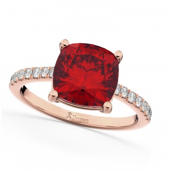 Cushion Cut Lab Ruby & Diamond Engagement Ring 14k Rose Gold (2.81ct)