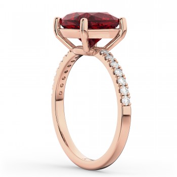 Cushion Cut Lab Ruby & Diamond Engagement Ring 14k Rose Gold (2.81ct)