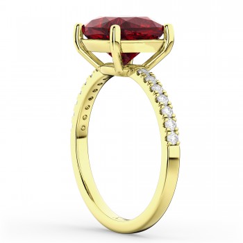 Cushion Cut Lab Ruby & Diamond Engagement Ring 14k Yellow Gold (2.81ct)