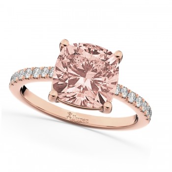 Cushion Cut Morganite & Diamond Engagement Ring 14k Rose Gold (2.81ct)