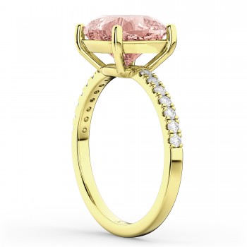 Cushion Cut Morganite & Diamond Engagement Ring 14k Yellow Gold (2.81ct)