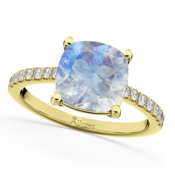 Cushion Cut Moonstone & Diamond Engagement Ring 14k Yellow Gold (2.81ct)