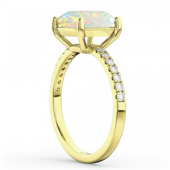 Cushion Cut Opal & Diamond Engagement Ring 14k Yellow Gold (2.81ct)