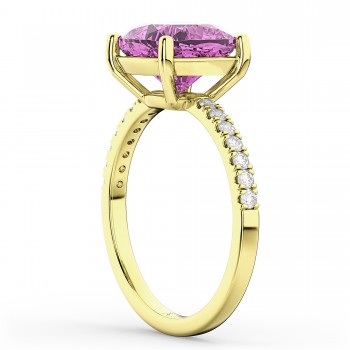 Cushion Cut Pink Sapphire & Diamond Engagement Ring 14k Yellow Gold (2.81ct)