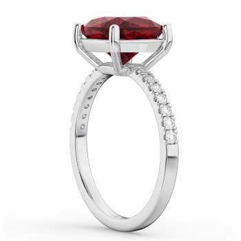 Cushion Cut Ruby & Diamond Engagement Ring 14k White Gold (2.81ct)