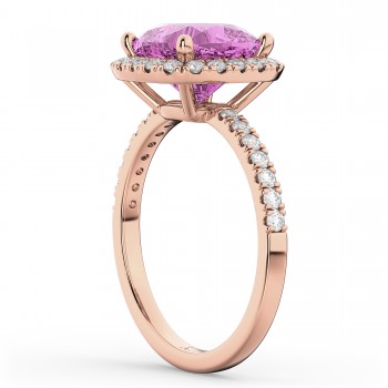 Cushion Cut Halo Lab Pink Sapphire & Lab Diamond Engagement Ring 14k Rose Gold (3.11ct)