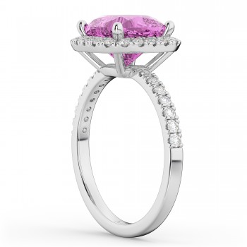 Cushion Cut Halo Lab Pink Sapphire & Lab Diamond Engagement Ring 14k White Gold (3.11ct)