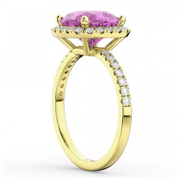 Cushion Cut Halo Lab Pink Sapphire & Lab Diamond Engagement Ring 14k Yellow Gold (3.11ct)