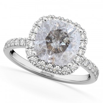 Cushion Cut Salt & Pepper Diamond Engagement Ring 14k White Gold (2.55ct)