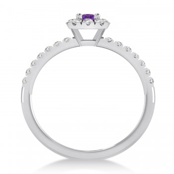 Emerald Amethyst & Diamond Halo Engagement Ring 14k White Gold (0.68ct)