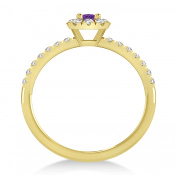 Emerald Amethyst & Diamond Halo Engagement Ring 14k Yellow Gold (0.68ct)