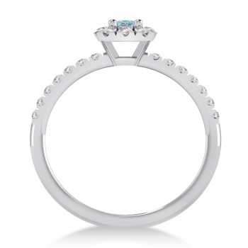 Emerald Aquamarine & Diamond Halo Engagement Ring 14k White Gold (0.68ct)