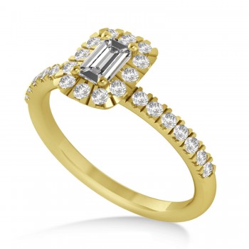 Emerald Moissanite & Diamond Halo Engagement Ring 14k Yellow Gold (0.68ct)