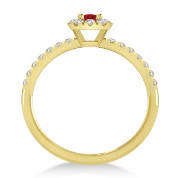 Emerald Ruby & Diamond Halo Engagement Ring 14k Yellow Gold (0.68ct)