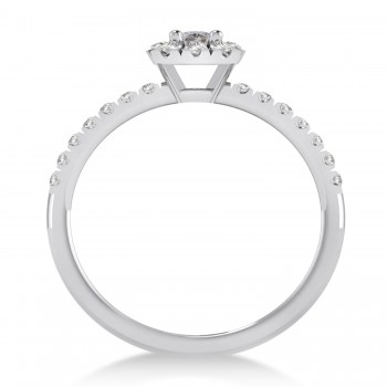 Emerald Salt & Pepper & White Diamond Halo Engagement Ring 14k White Gold (0.68ct)