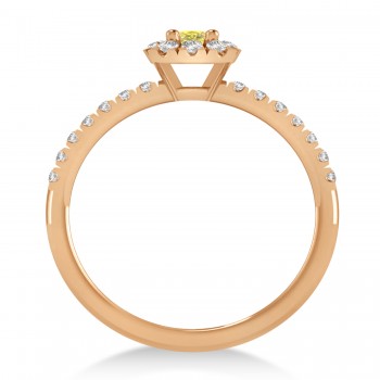 Emerald Yellow & White Diamond Halo Engagement Ring 14k Rose Gold (0.68ct)
