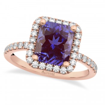 Lab Alexandrite & Diamond Engagement Ring 14k Rose Gold (3.32ct)