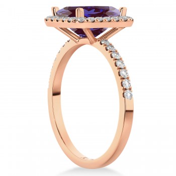 Lab Alexandrite & Diamond Engagement Ring 14k Rose Gold (3.32ct)