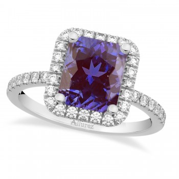 Lab Alexandrite & Diamond Engagement Ring 14k White Gold (3.32ct)