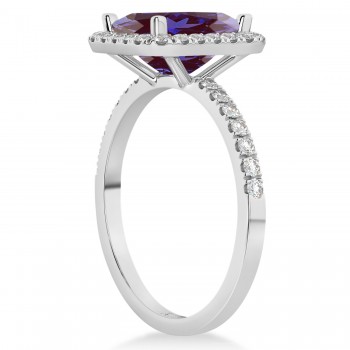 Lab Alexandrite & Diamond Engagement Ring 14k White Gold (3.32ct)