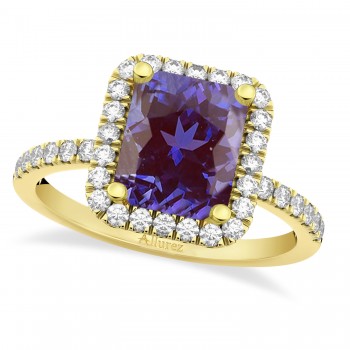 Lab Alexandrite & Diamond Engagement Ring 14k Yellow Gold (3.32ct)