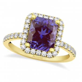 Lab Alexandrite & Diamond Engagement Ring 14k Yellow Gold (3.32ct)