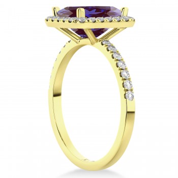 Lab Alexandrite & Diamond Engagement Ring 14k Yellow Gold (3.32ct)