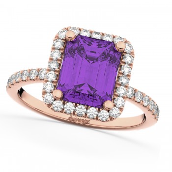 Amethyst & Diamond Engagement Ring 14k Rose Gold (3.32ct)