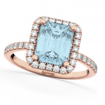 Lab Aquamarine & Lab Grown Diamond Engagement Ring 14k Rose Gold (3.32ct)