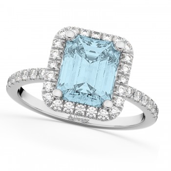 Lab Aquamarine & Lab Grown Diamond Engagement Ring 14k White Gold (3.32ct)