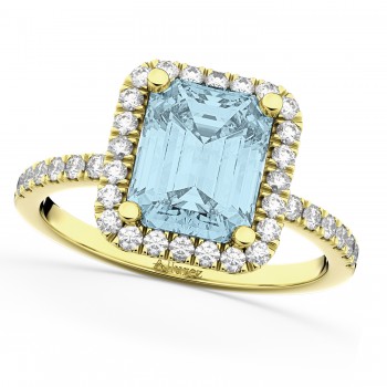 Lab Aquamarine & Lab Grown Diamond Engagement Ring 18k Yellow Gold (3.32ct)