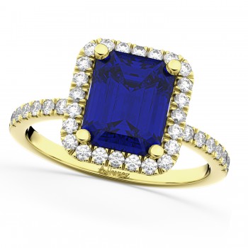 Lab Blue Sapphire & Lab Grown Diamond Engagement Ring 14k Yellow Gold (3.32ct)