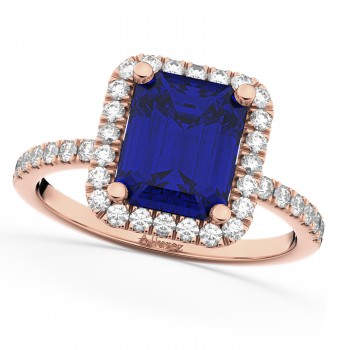 Lab Blue Sapphire Lab Grown Diamond Engagement Ring 18k Rose Gold (3.32ct)