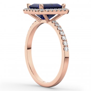 Lab Blue Sapphire Lab Grown Diamond Engagement Ring 18k Rose Gold (3.32ct)