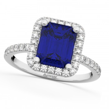 Lab Blue Sapphire & Lab Grown Diamond Engagement Ring 18k White Gold (3.32ct)