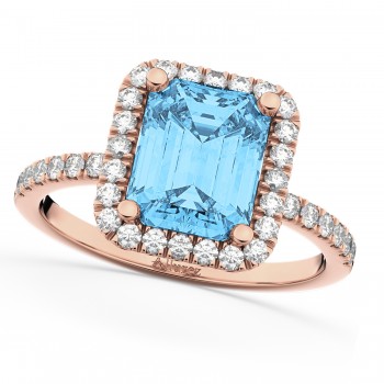 Lab Blue Topaz & Diamond Engagement Ring 18k Rose Gold (3.32ct)
