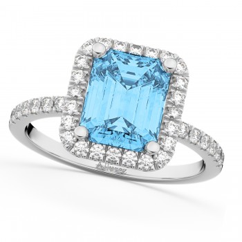 Lab Blue Topaz & Diamond Engagement Ring 18k White Gold (3.32ct)