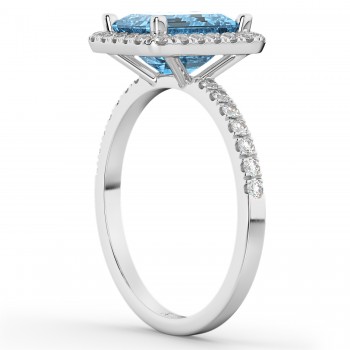 Lab Blue Topaz & Diamond Engagement Ring 18k White Gold (3.32ct)