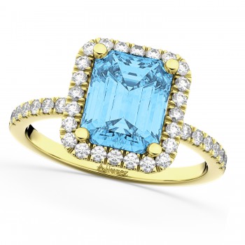 Lab Blue Topaz & Diamond Engagement Ring 18k Yellow Gold (3.32ct)