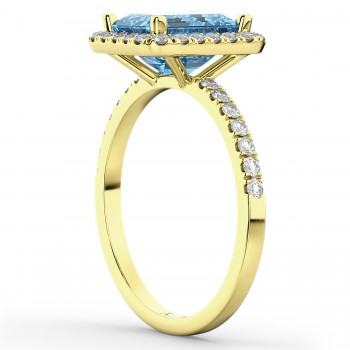 Lab Blue Topaz & Diamond Engagement Ring 18k Yellow Gold (3.32ct)
