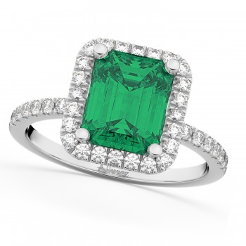 Lab Emerald & Lab Grown Diamond Engagement Ring 14k White Gold (3.32ct)