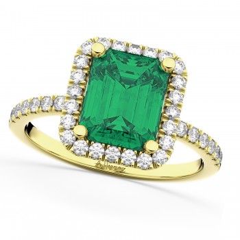 Lab Emerald & Lab Grown Diamond Engagement Ring 14k Yellow Gold (3.32ct)