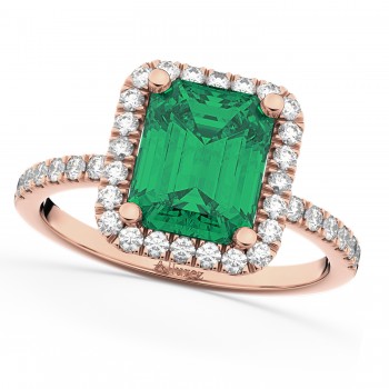 Lab Emerald & Lab Grown Diamond Engagement Ring 18k Rose Gold (3.32ct)