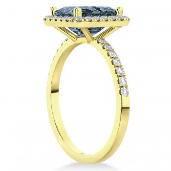 Emerald-Cut Gray Spinel & Diamond Engagement Ring 14k Yellow Gold (3.32ct)