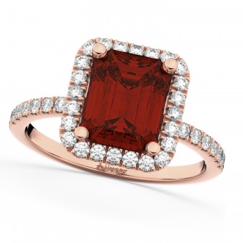 Emerald-Cut Lab Garnet & Diamond Engagement Ring 18k Rose Gold (3.32ct)