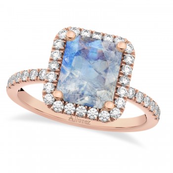 Emerald-Cut Lab Moonstone & Diamond Engagement Ring 14k Rose Gold (3.32ct)