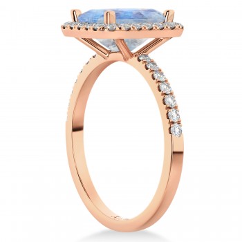 Emerald-Cut Lab Moonstone & Diamond Engagement Ring 14k Rose Gold (3.32ct)